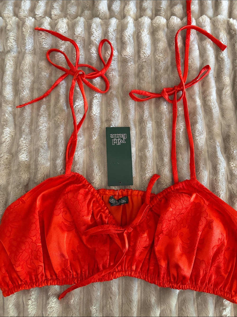Wild fable Red Satin Lace Tie-Strap Crop Top - Picture 1 of 5